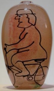 Siddy Langley art glass - Man on bike