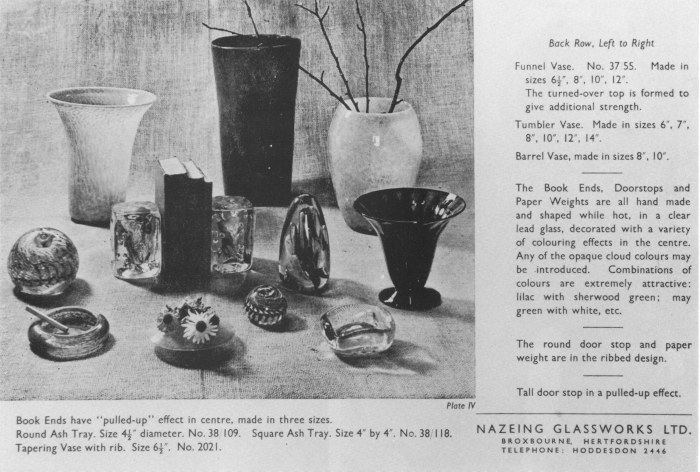 Nazeing Glassworks catalogue 1930's